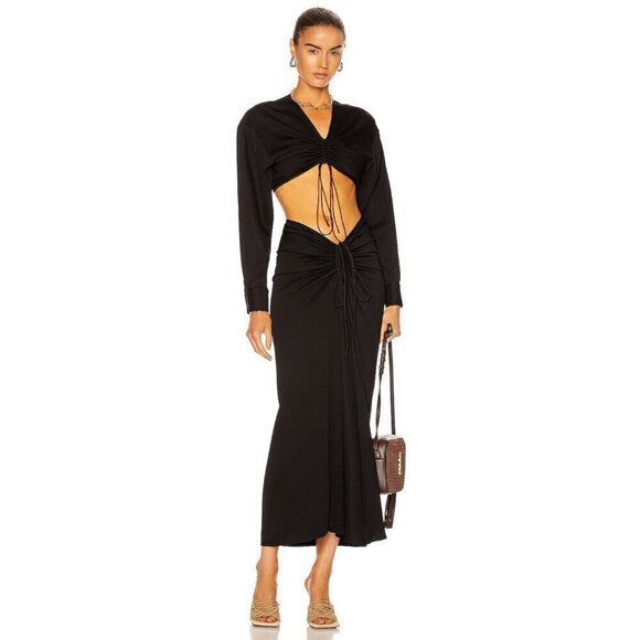 Christopher Esber Ruched Crop Shirt in Black AUS 12 US 8 New Womens Blouse Top - Picture 1 of 14